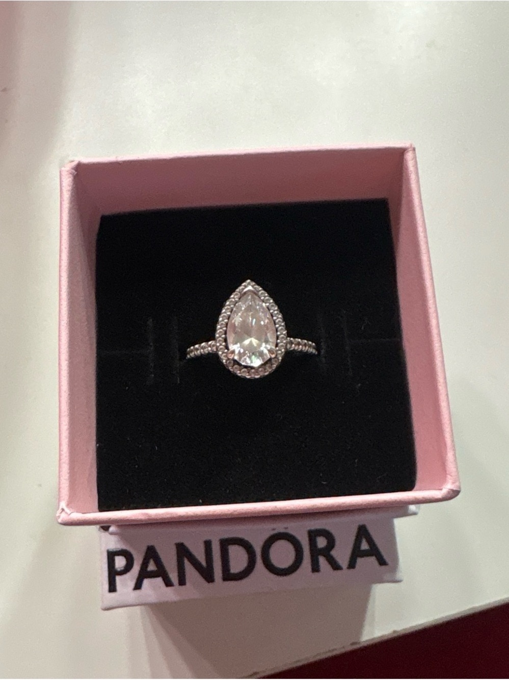Pandora Silver Teardrop Halo Ring with Clear Stone